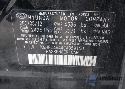 2012 Hyundai Sonata Hybrid z USA, uszkodzony, nr VIN KMHEC4A44CA059150